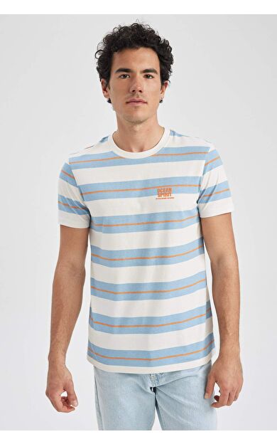 DeFacto Slim Fit Bisiklet Yaka Baskılı Tişört