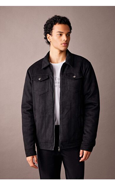 DeFacto Slim Fit Gömlek Yaka Ceket Süet Mont