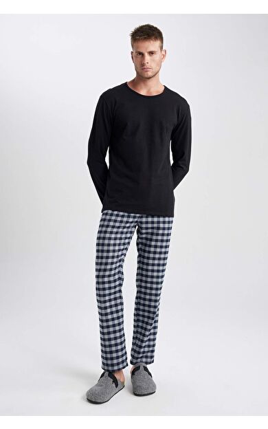 DeFacto Regular Fit Cepli Uzun Boy Flanel Pijama Altı