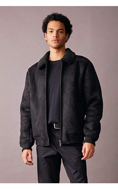 Slim Fit Polo Yaka Astarlı Süet Mont