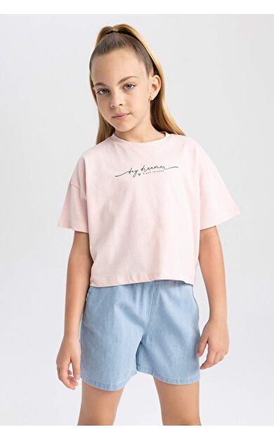 Kız Çocuk Crop Kısa Kollu Tişört