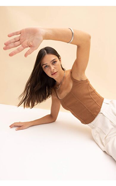 DeFactoFit Slim Fit U Yaka Fitilli Kaşkorse Atlet Kahve