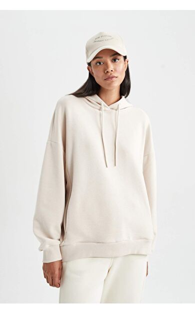 DeFacto Oversize Fit Kapüşonlu Kalın Sweatshirt Kumaşı Sweatshirt