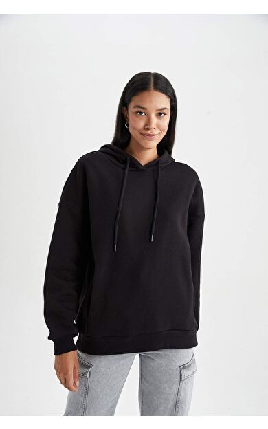 DeFacto Oversize Fit Kapüşonlu Kalın Sweatshirt Kumaşı Sweatshirt