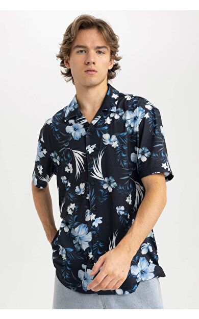 DeFactoFit Regular Fit Baskılı Penye Kısa Kollu Gömlek
