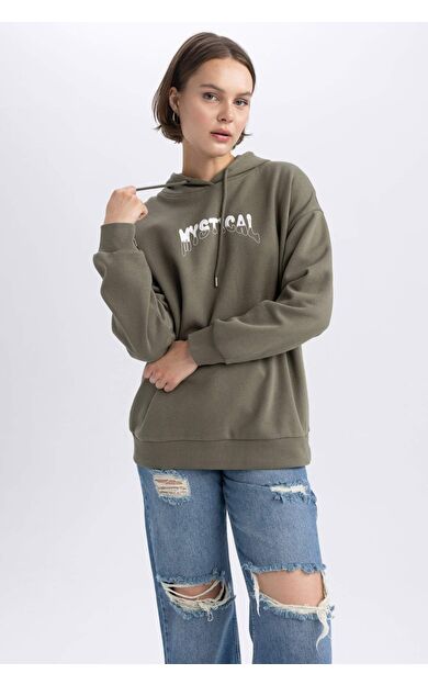 Oversize Fit Kapüşonlu Kalın Kumaş Sweatshirt