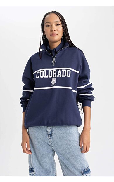 DeFactoFit Oversize Fit Yarım Fermuarlı Sweatshirt