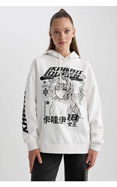 Coool Oversize Fit Kapüşonlu Kalın Kumaş Sweatshirt