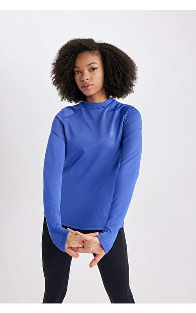 DeFactoFit Standart Fit Dik Yaka Slogan Baskılı Uzun Kollu Tişört