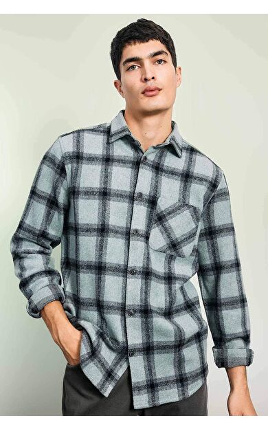 DeFacto Regular Fit Polo Yaka Kareli Oduncu Uzun Kollu Gömlek A5517AX23AUGN1102