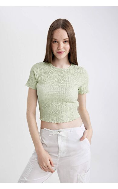 DeFactoFit Fitted Bisiklet Yaka Kısa Kollu Tişört A6179AX24SMGN158