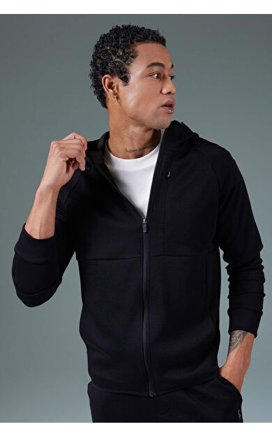 DeFactoFit Slim Fit Fermuarlı Skuba Dalgıç Kumaş Hırka A6956AX24SPBK81