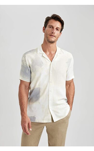 DeFacto Modern Fit Polo Yaka Baskılı Dokuma Kısa Kollu Gömlek