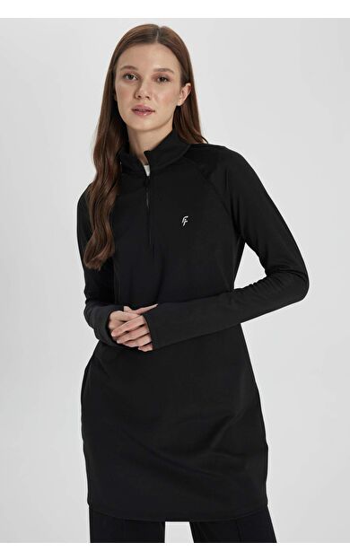 DeFactoFit Long  Fit Dik Yaka Slogan Baskılı Sporcu Uzun Kollu Tişört