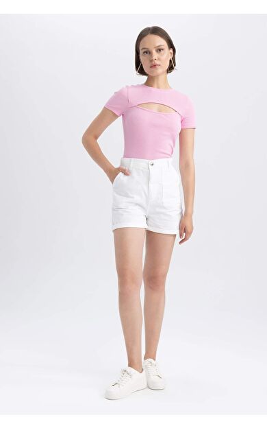 DeFactoFit Yüksek Bel Duble Paça Gabardin %100 Pamuk Şort A8124AX23HSWT34