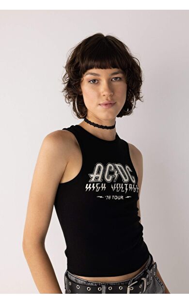 DeFactoFit Nirvana Fitted Baskılı Bisiklet Yaka Ribana Atlet