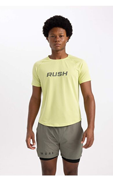 DeFactoFit Slim Fit Bisiklet Yaka Baskılı Sporcu Tişört