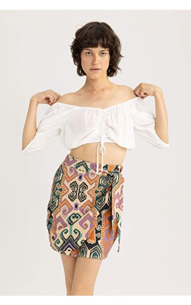 DeFactoFit Fitted V Yaka Krinkıl Viskon Kısa Kollu Bluz