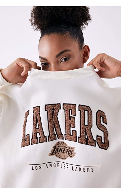 DeFacto NBA Los Angeles Lakers Oversize Fit Bisiklet Yaka Kalın Sweatshirt Kumaşı Sweatshirt