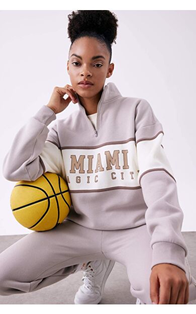 DeFactoFit Oversize Fit Yarım Fermuarlı Kalın Sweatshirt Kumaşı Sweatshirt