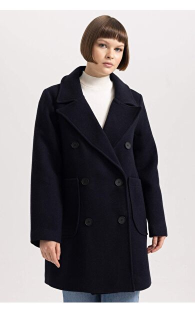 DeFactoFit Regular Fit Yün Görünümlü Kaşe Kaban