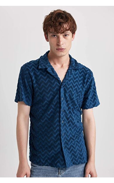 DeFactoFit Regular Fit Baskılı Havlu Kumaş Kısa Kollu Gömlek