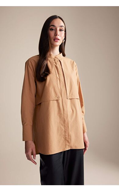 DeFacto Relax Fit Bisiklet Yaka Poplin Uzun Kollu Tunik