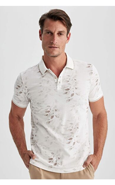 DeFactoFit Slim Fit Polo Yaka Baskılı Kısa Kollu Tişört