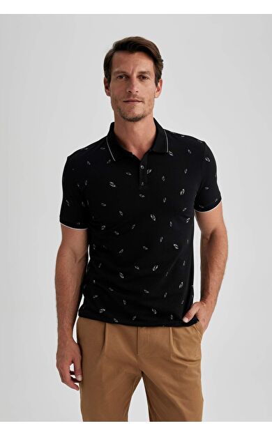 DeFacto Slim Fit Polo Yaka Baskılı Kısa Kollu Tişört