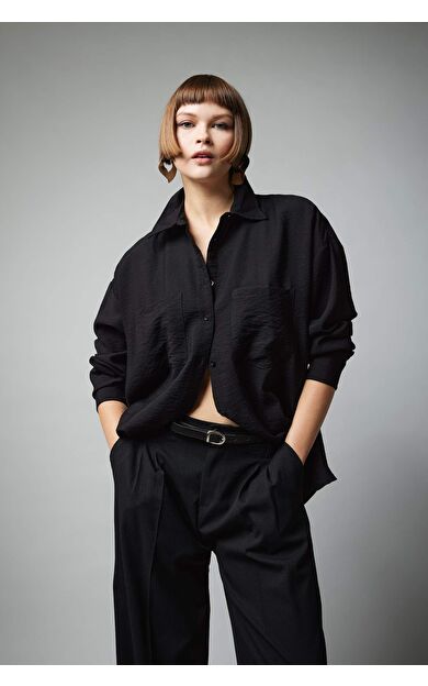 DeFacto Oversize Fit Gömlek Yaka Uzun Kollu Gömlek