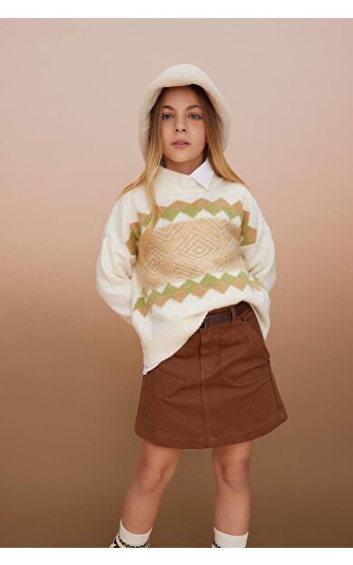 Kız Çocuk Crop Yarım Balıkçı Yaka Kazak