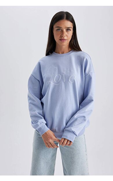 DeFacto Relax Fit Bisiklet Yaka İnce Sweatshirt Kumaşı Sweatshirt