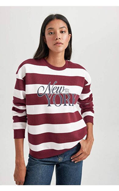 DeFacto Relax Fit Bisiklet Yaka Kalın Sweatshirt Kumaşı Sweatshirt B1845AX23AUBR115
