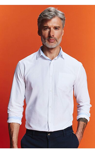 DeFactoFit Regular Fit Gömlek Yaka Oxford Uzun Kollu Gömlek