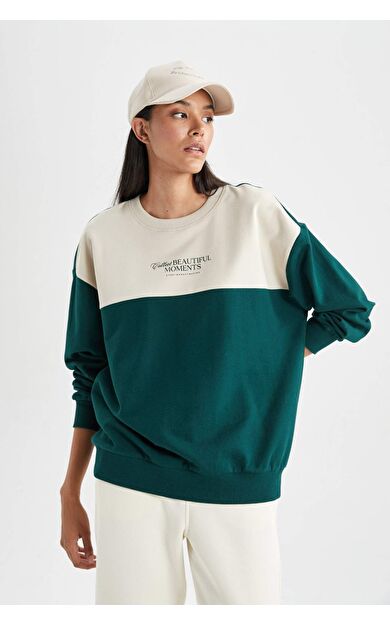 DeFacto Relax Fit Bisiklet Yaka İnce Sweatshirt Kumaşı Sweatshirt