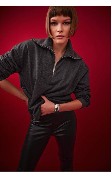 DeFacto Relax Fit Polo Yaka Parlak Kumaş Sweatshirt