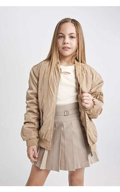 DeFactoFit Kız Çocuk Su Geçirmez Kolej Yaka Bomber Mont