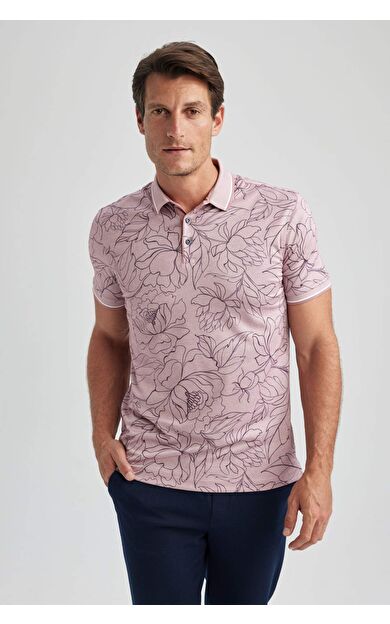 Slim Fit Polo Yaka Floral Kısa Kollu Tişört