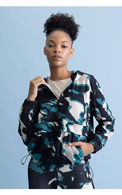 DeFactoFit Loose Fit Kamuflaj Desenli Kapüşonlu Sporcu Sweatshirt
