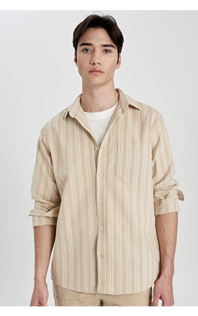 DeFactoFit Regular Fit Çizgili Pamuklu Uzun Kollu Gömlek B2902AX24SPBG732