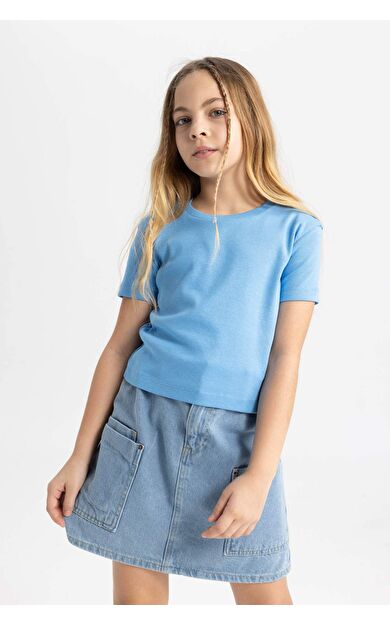 DeFactoFit Kız Çocuk Slim Fit Ribana Kısa Kollu Tişört B3054A824SMBE339