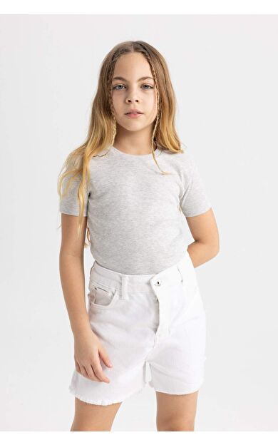 DeFactoFit Kız Çocuk Slim Fit Ribana Kısa Kollu Tişört B3054A824SMGR379