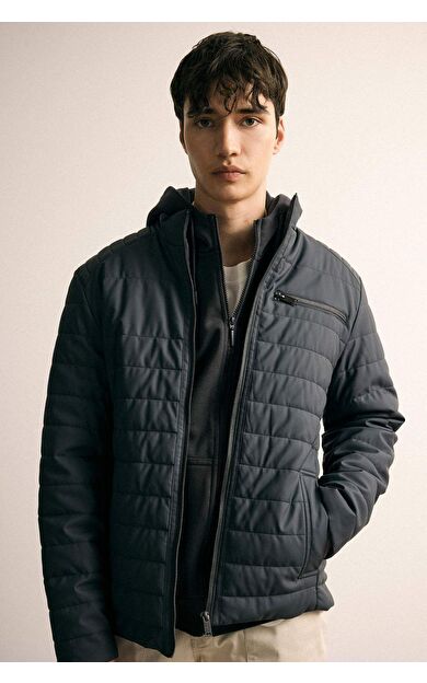 DeFacto Su İtici Slim Fit Dik Yaka Suni Deri Suni Deri Mont