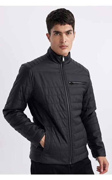 DeFacto Su İtici Slim Fit Dik Yaka Suni Deri Suni Deri Mont