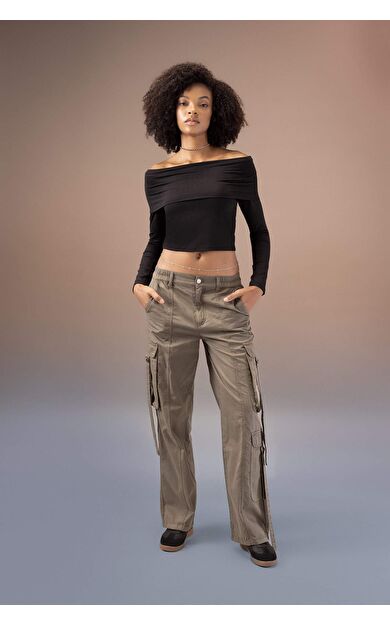 DeFactoFit Straight Fit Kargo Kargo Cepli Standart Gabardin Pantolon