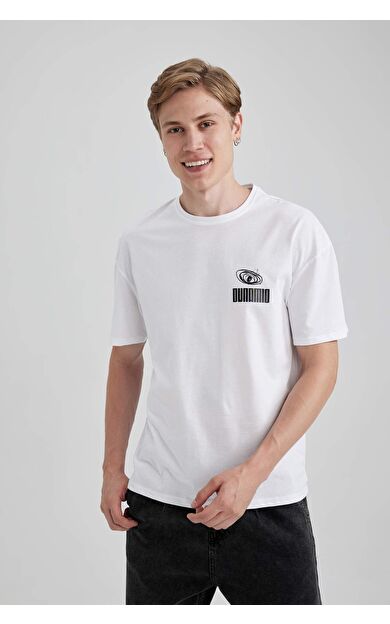 DeFacto Comfort Fit Bisiklet Yaka Baskılı Tişört