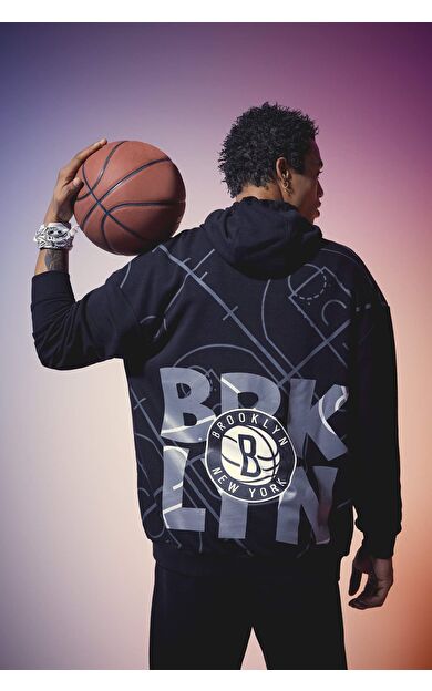 DeFacto NBA Brooklyn Nets Comfort Fit Kapüşonlu Sweatshirt B3898AX24SPBK81