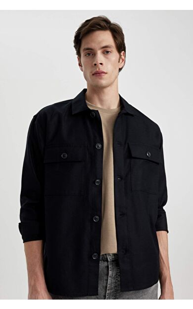 DeFactoFit Relax Fit Polo Yaka Gömlek Ceket B3903AX24SPBK81