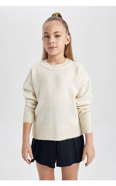 Kız Çocuk Regular Fit Bisiklet Yaka Kazak