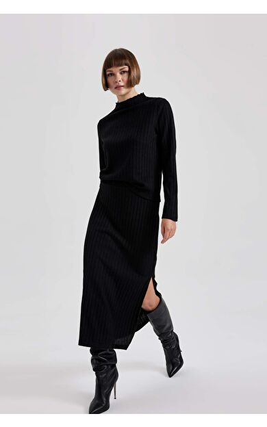 DeFacto Straight Fit Normal Bel Fitilli Kaşkorse Midi Etek